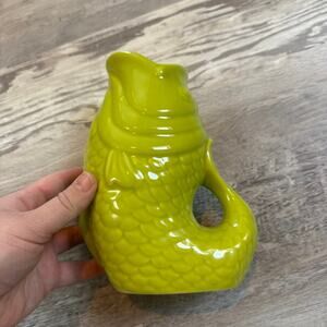 Bistro Basics Green Ceramic Fish Vase Mid Century Style Kitsch Decor